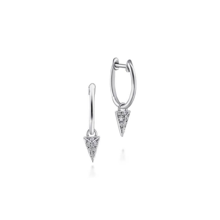 14K White Gold 10mm Diamond Spike Drop Earrings - 0.07 ct - Shot 1