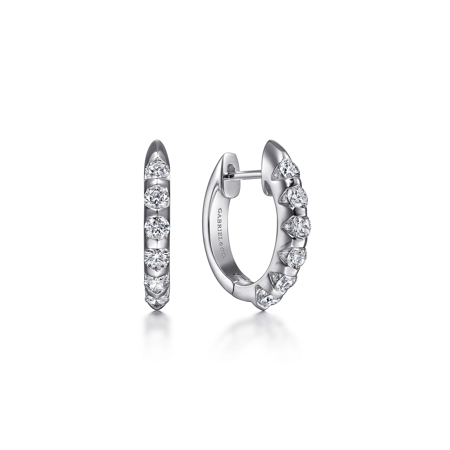 14K White Gold 10mm Round Classic Diamond Huggie Earrings - 0.75 ct - Shot 1