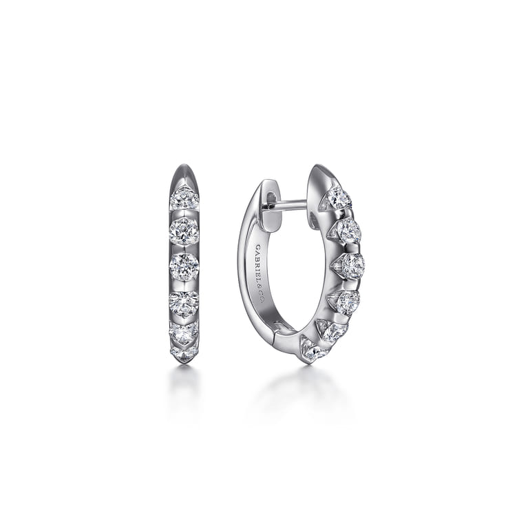 14K White Gold 10mm Round Classic Diamond Huggie Earrings - 0.75 ct - Shot 1