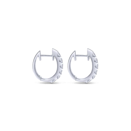 14K White Gold 10mm Round Classic Diamond Huggie Earrings