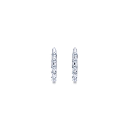 14K White Gold 10mm Round Classic Diamond Huggie Earrings