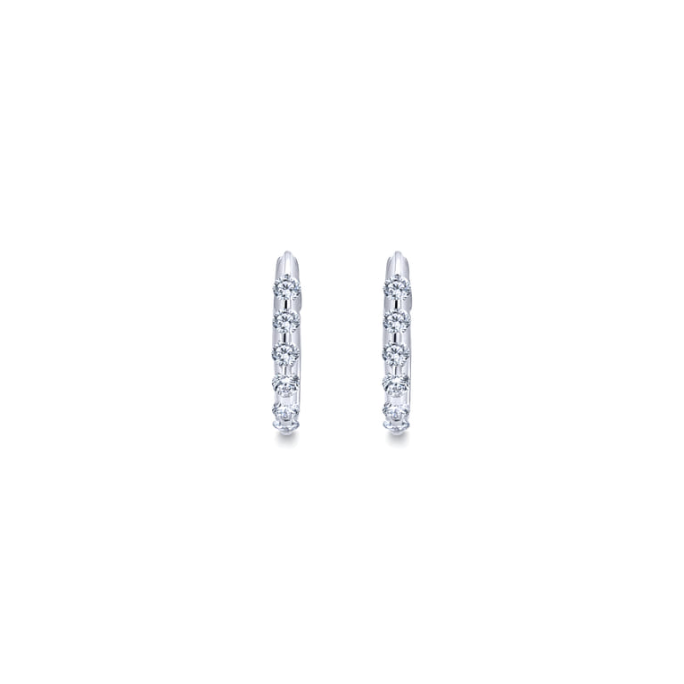 14K White Gold 10mm Round Classic Diamond Huggie Earrings - 0.75 ct - Shot 3