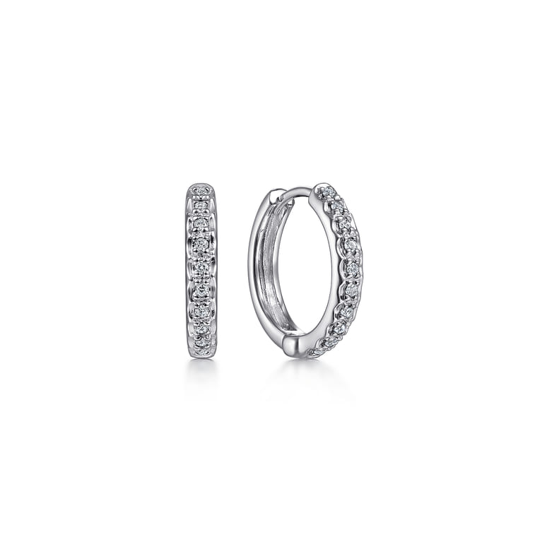 14K White Gold 10mm Round Diamond Huggies - 0.12 ct - Shot 1