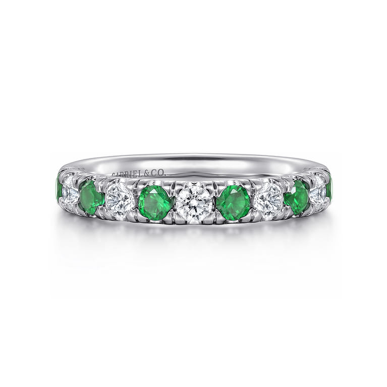 Straight Wedding Ring in 14k White Gold with Round Emerald at Gabriel & Co. - Shot 1