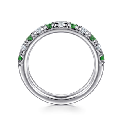 14K White Gold 11 Stone Diamond and Emerald Anniversary Band