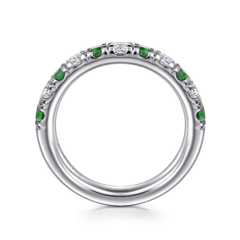 Straight Wedding Ring in 14k White Gold with Round Emerald at Gabriel & Co. - Shot 2
