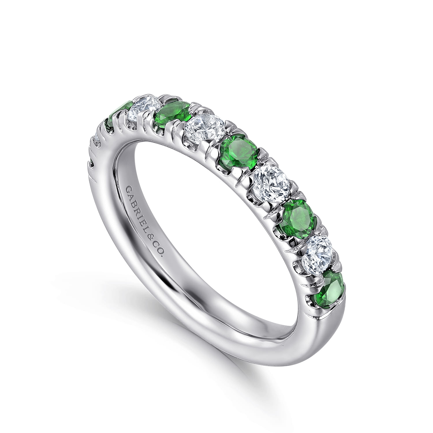 Straight Wedding Ring in 14k White Gold with Round Emerald at Gabriel & Co. - Shot 3