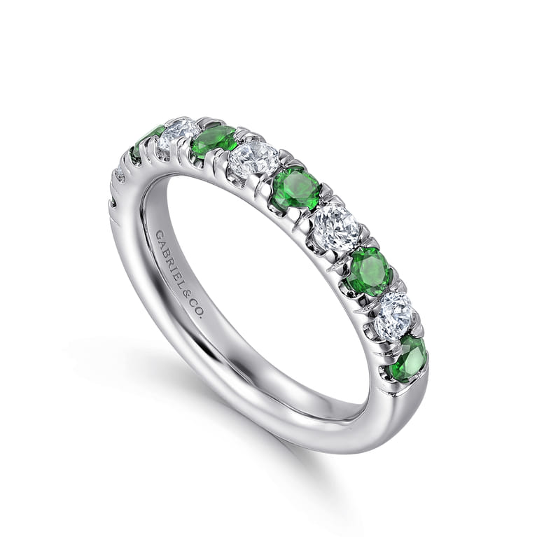 Straight Wedding Ring in 14k White Gold with Round Emerald at Gabriel & Co. - Shot 3
