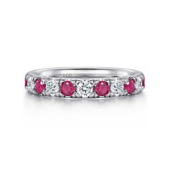 14K White Gold 11 Stone Diamond and Ruby Anniversary Band