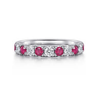 14K White Gold 11 Stone Diamond and Ruby Anniversary Band