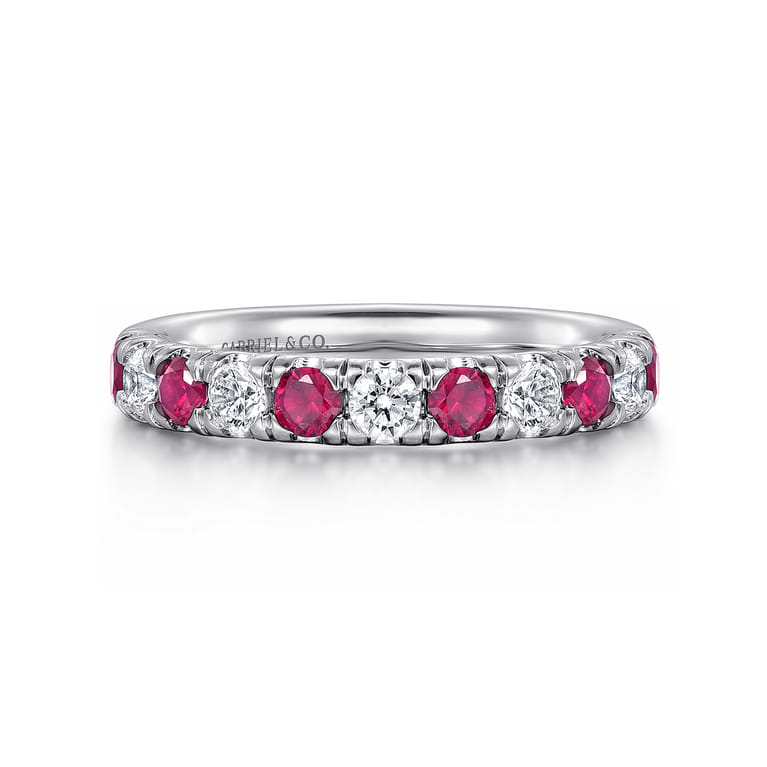 Straight Wedding Ring in 14k White Gold with Round Ruby at Gabriel & Co. - Shot 1