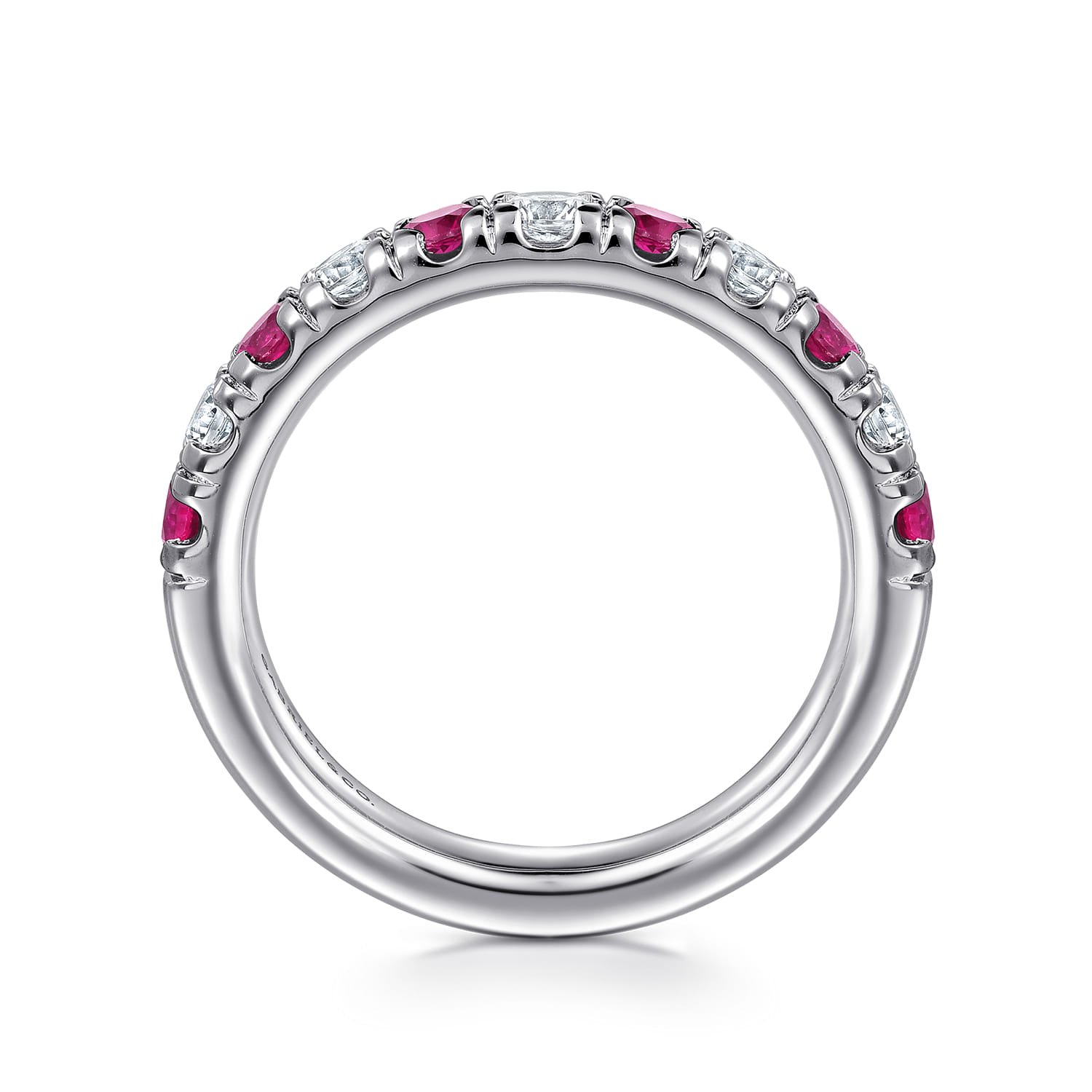 Straight Wedding Ring in 14k White Gold with Round Ruby at Gabriel & Co. - Shot 2