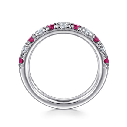 14K White Gold 11 Stone Diamond and Ruby Anniversary Band