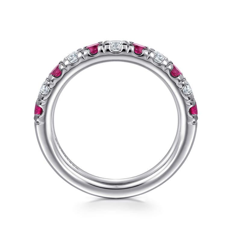 Straight Wedding Ring in 14k White Gold with Round Ruby at Gabriel & Co. - Shot 2