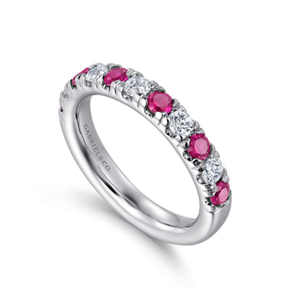 14K White Gold 11 Stone Diamond and Ruby Anniversary Band