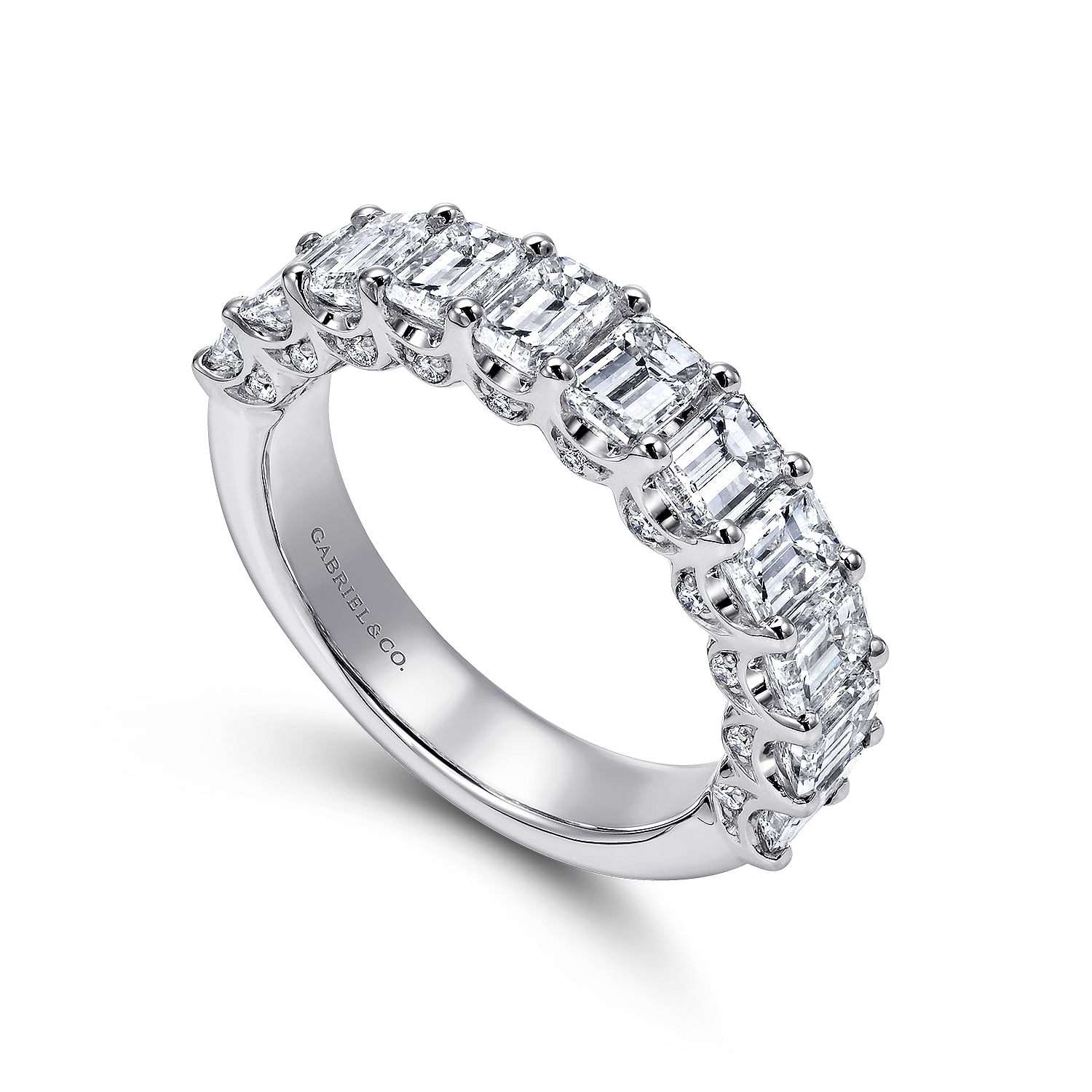 Fancy Wedding Ring in 14k White Gold with Emerald Cut Natural Diamond at Gabriel & Co. - Shot 3