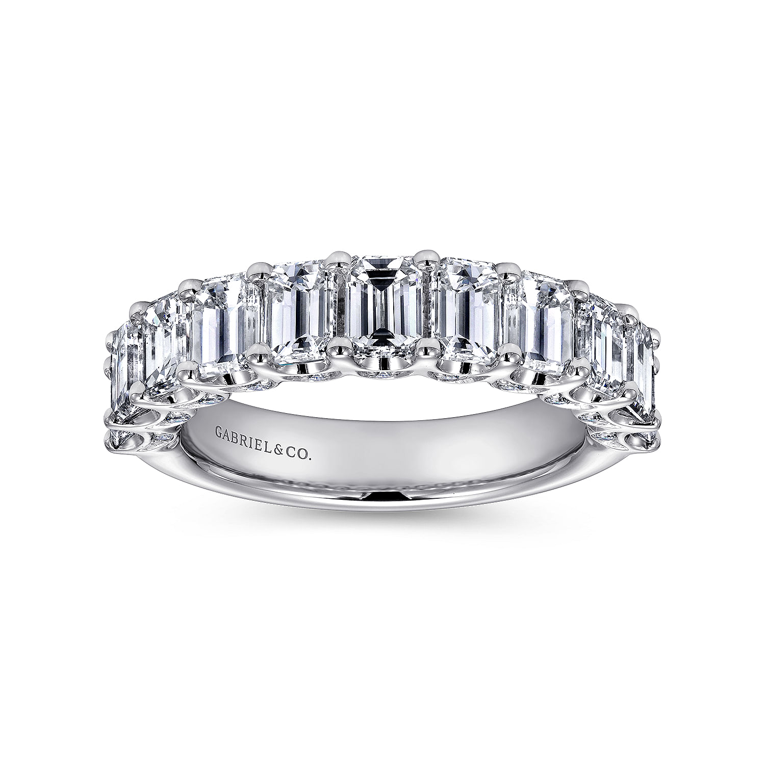 Fancy Wedding Ring in 14k White Gold with Emerald Cut Natural Diamond at Gabriel & Co. - Shot 4