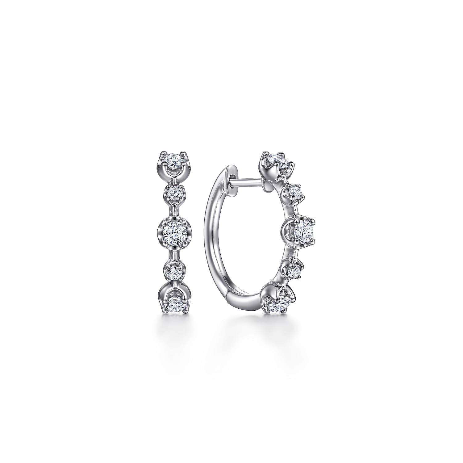 14K White Gold 15 mm Diamond Huggies - 0.35 ct - Shot 1