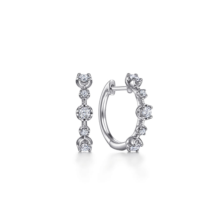 14K White Gold 15 mm Diamond Huggies - 0.35 ct - Shot 1