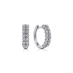 14K White Gold 15mm 2 Row Diamond Huggie Earrings