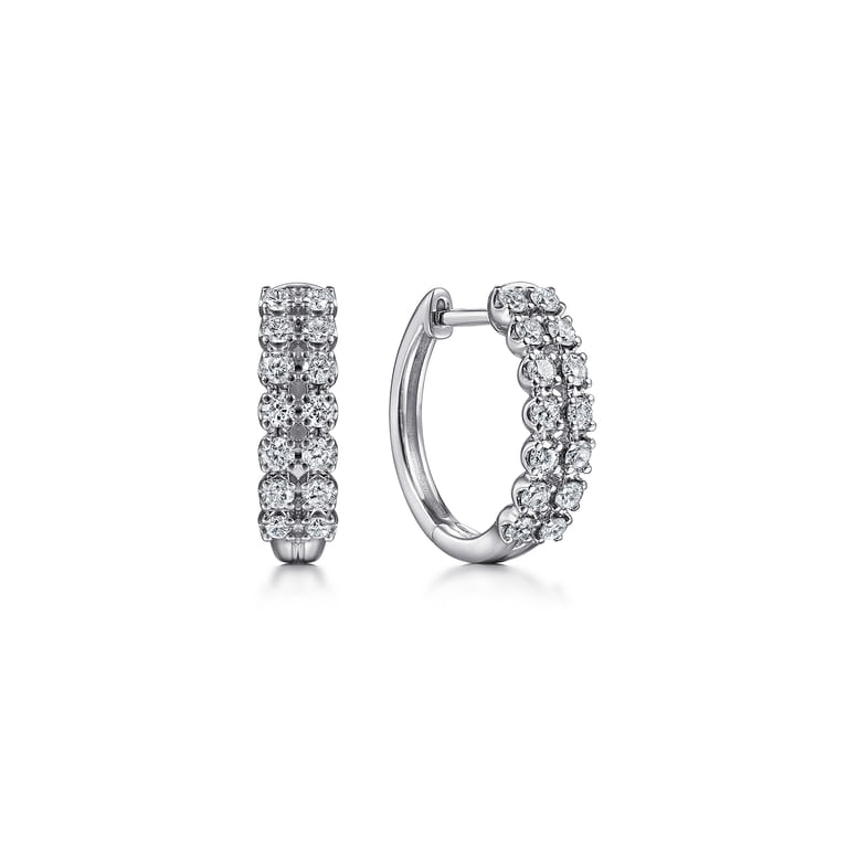 14K White Gold 15mm 2 Row Diamond Huggie Earrings - 0.5 ct - Shot 1