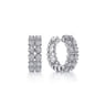 14K White Gold 15mm 2 Row Diamond Huggie Earrings - 0.95 ct
