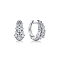 14K White Gold 15mm 3 Row Single Prong Set Graduating Diamond Huggie Earrings