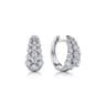 14K White Gold 15mm 3 Row Single Prong Set Graduating Diamond Huggie Earrings - 1.05 ct