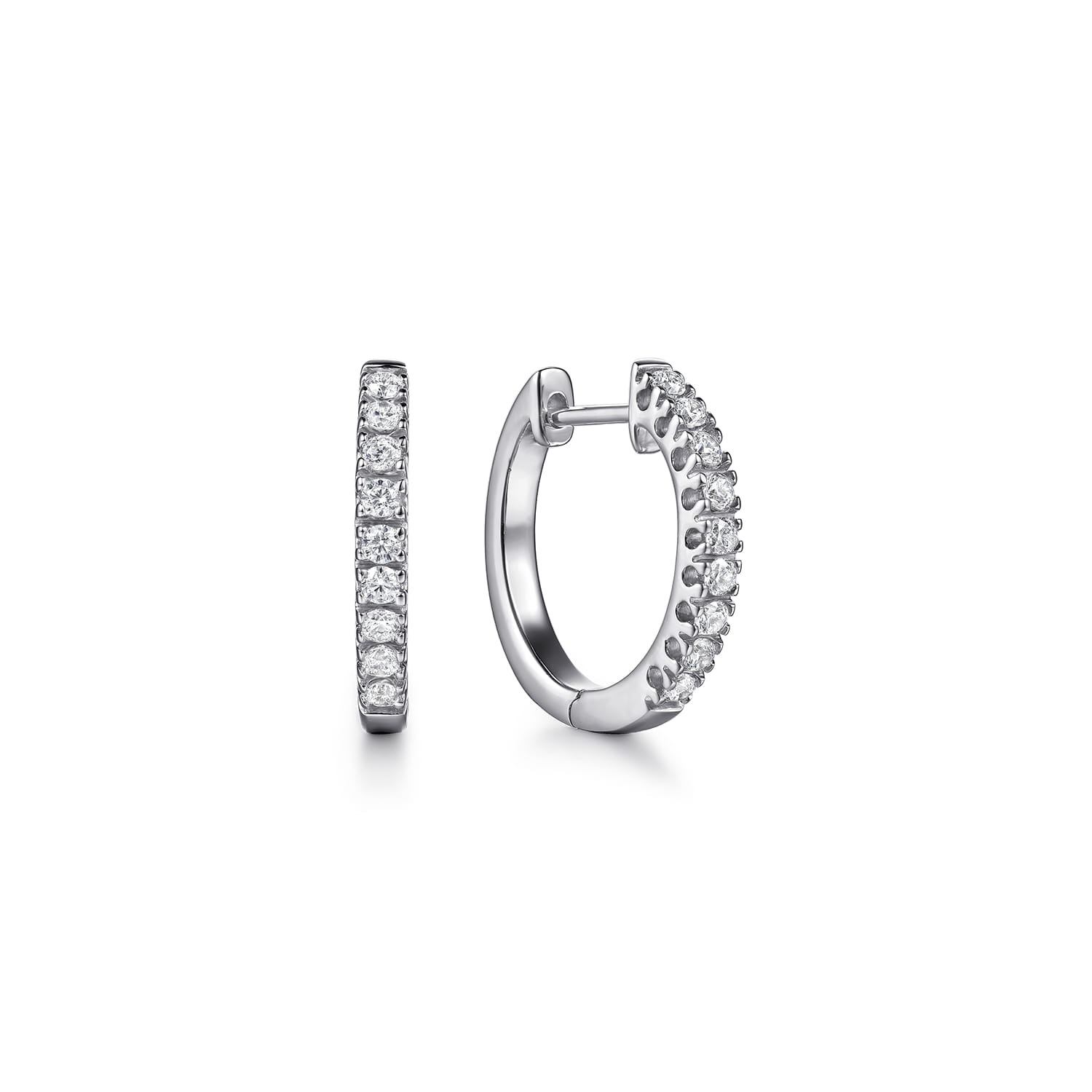 14K White Gold 15mm Classic Diamond Huggies - 0.3 ct - Shot 1