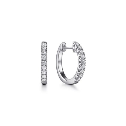 14K White Gold 15mm Classic Diamond Huggies