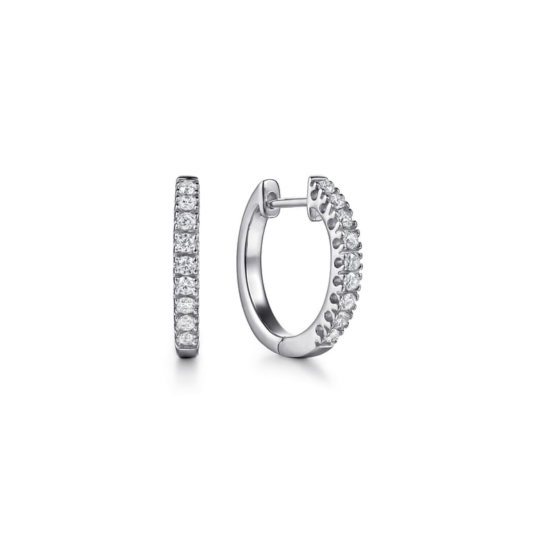 14K White Gold 15mm Classic Diamond Huggies - 0.3 ct - Shot 1