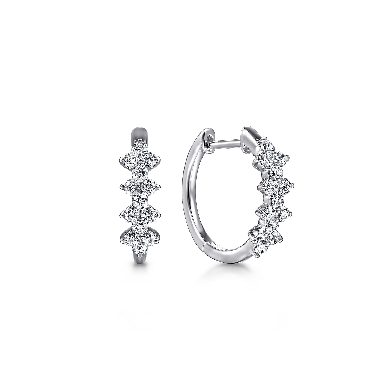 14K White Gold 15mm Diamond Cluster Huggie Earrings - 0.45 ct - Shot 1