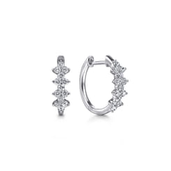 14K White Gold 15mm Diamond Cluster Huggie Earrings