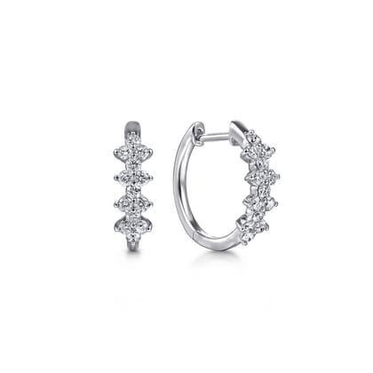 14K White Gold 15mm Diamond Cluster Huggie Earrings