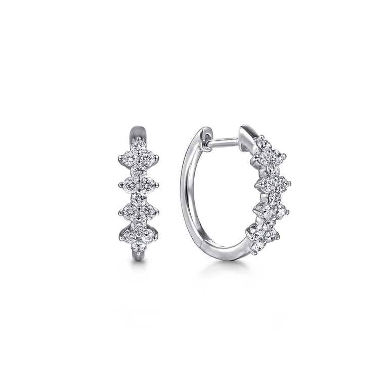 14K White Gold 15mm Diamond Cluster Huggie Earrings - 0.45 ct - Shot 1