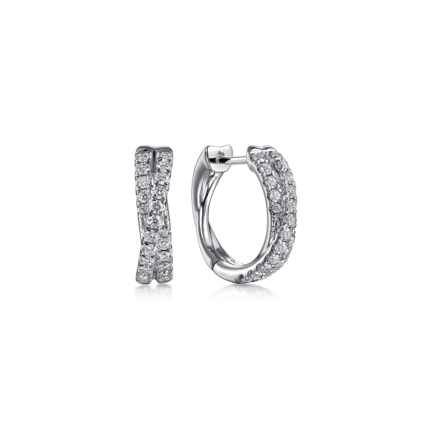 14K White Gold 15mm Diamond Criss Cross Huggie Earrings - 0.5 ct - Shot 1