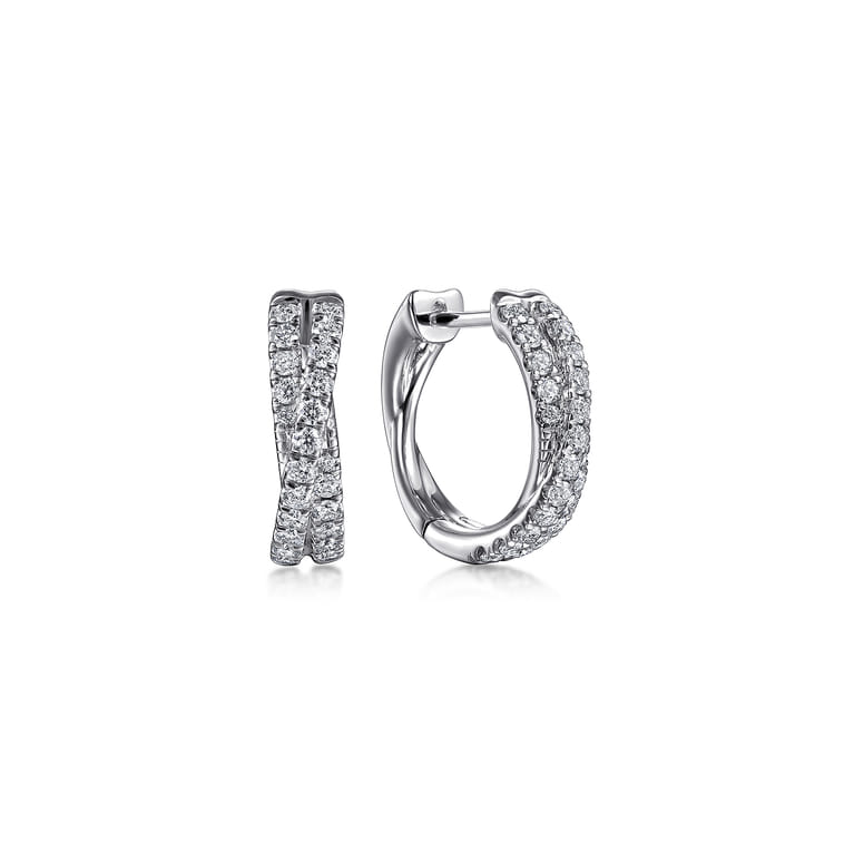 14K White Gold 15mm Diamond Criss Cross Huggie Earrings - 0.5 ct - Shot 1