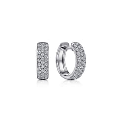 14K White Gold 15mm Diamond Huggie Earrings