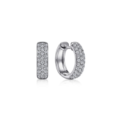 14K White Gold 15mm Diamond Huggie Earrings