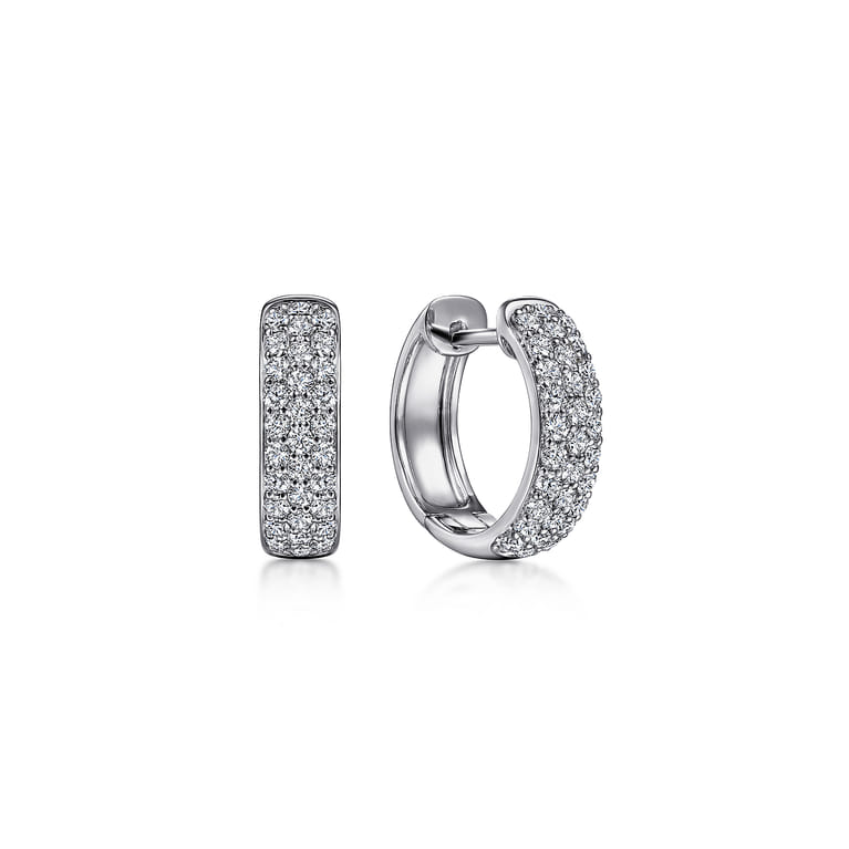 14K White Gold 15mm Diamond Huggie Earrings - 0.55 ct - Shot 1