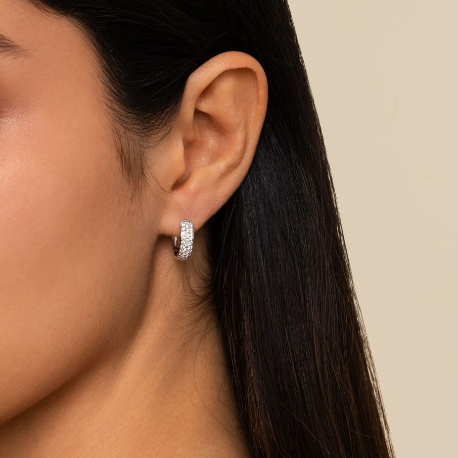 14K White Gold 15mm Diamond Huggie Earrings