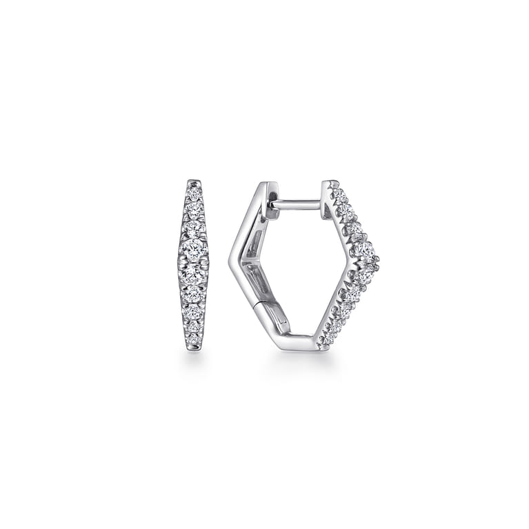 14K White Gold 15mm Diamond Huggies - 0.3 ct - Shot 1