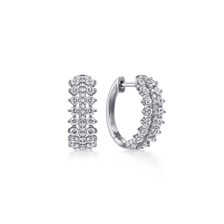 14K White Gold 15mm Diamond Huggies - 0.85 ct - Shot 1