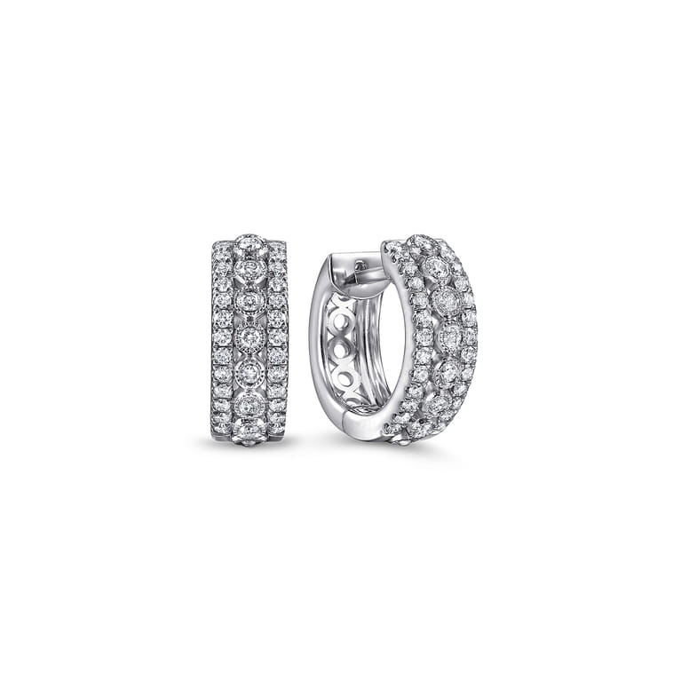 14K White Gold 15mm Diamond Huggies - 0.3 ct - Shot 1