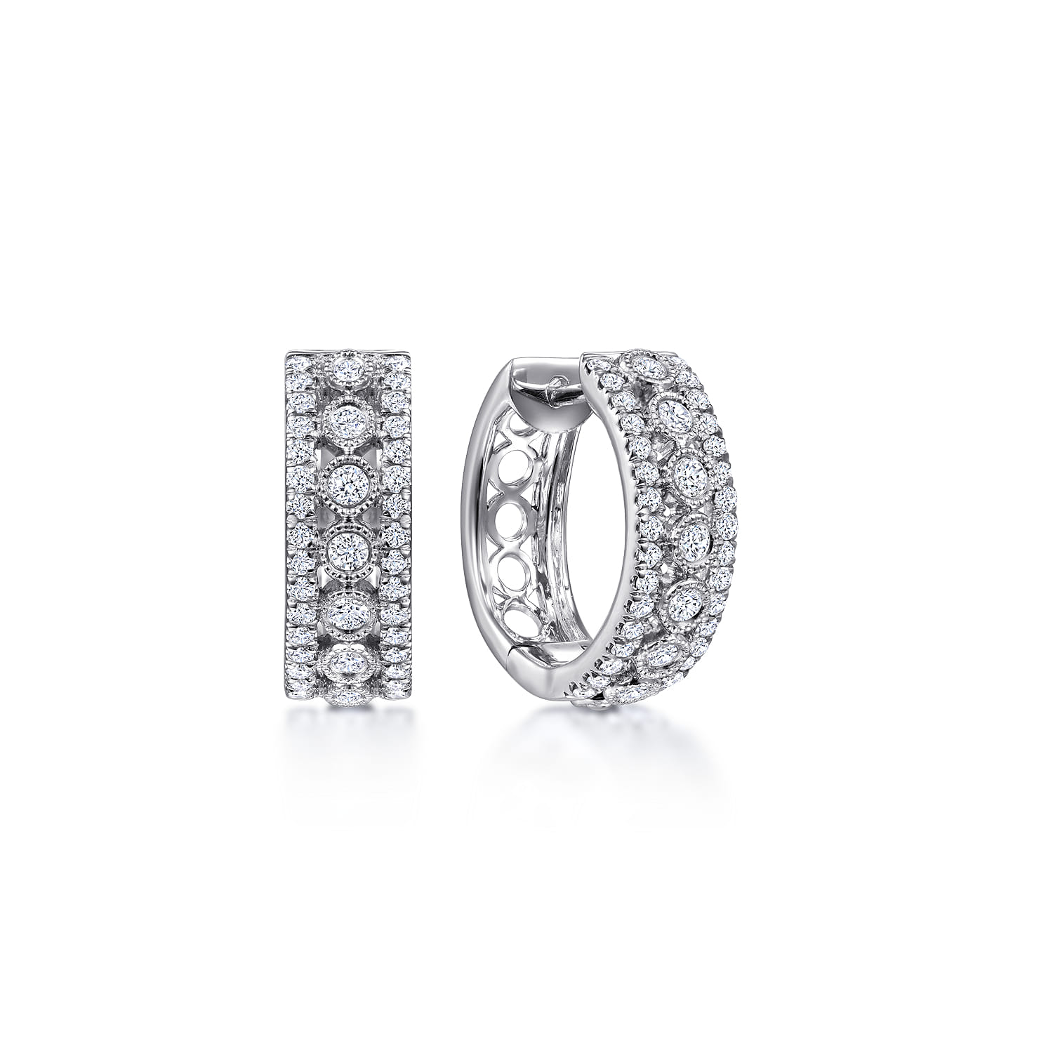 14K White Gold 15mm Diamond Huggies - 0.55 ct - Shot 1