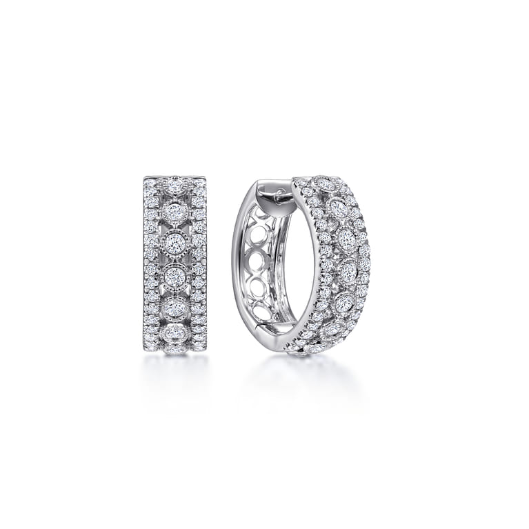 14K White Gold 15mm Diamond Huggies - 0.55 ct - Shot 1