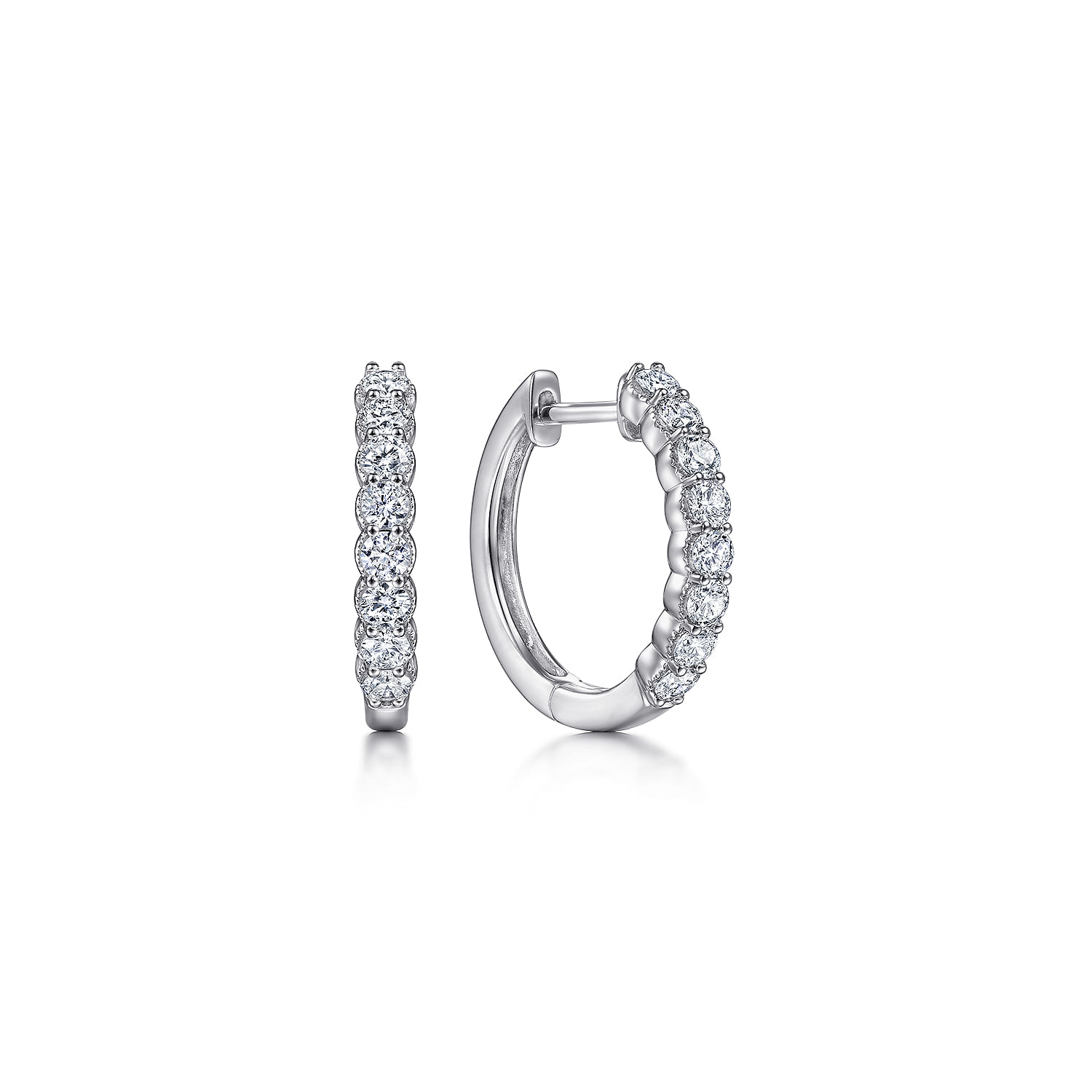 14K White Gold 15mm Diamond Huggies - 0.5 ct - Shot 1