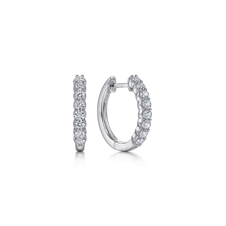 14K White Gold 15mm Diamond Huggies - 0.5 ct - Shot 1