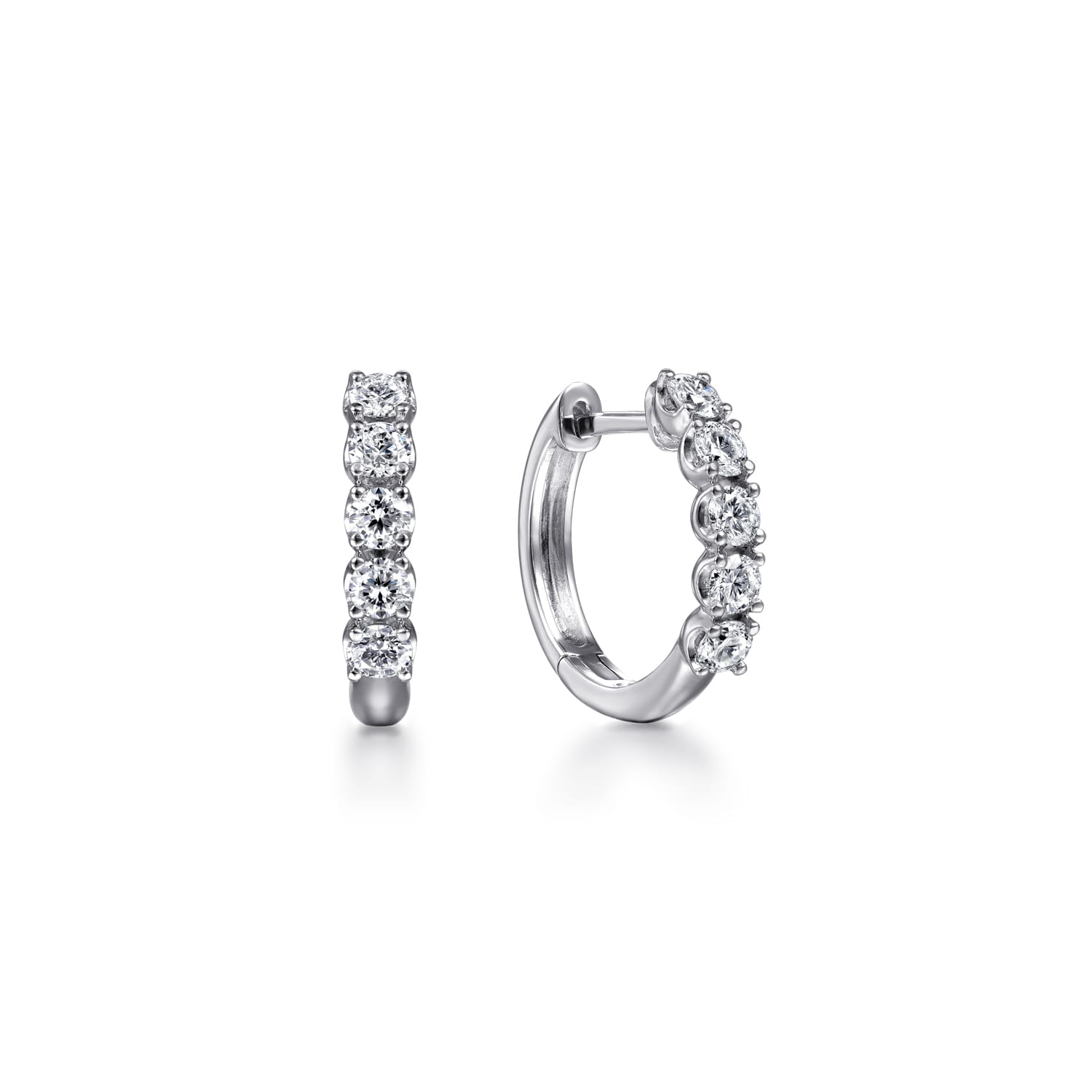 14K White Gold 15mm Diamond Huggies - 0.5 ct - Shot 1