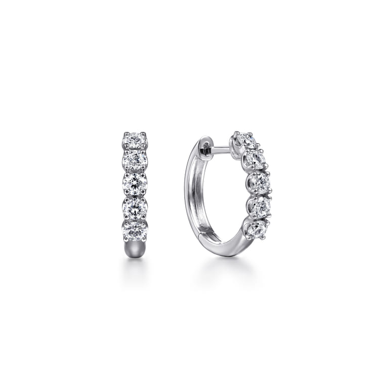 14K White Gold 15mm Diamond Huggies - 0.5 ct - Shot 1